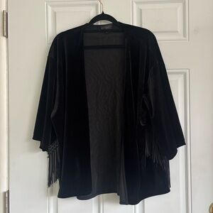 Topshop Black Velvet Kimono Style Jacket W/Fringed Sleeves, Size M/L